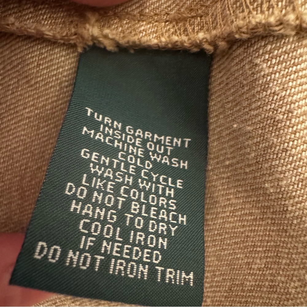 LRL- Ralph Lauren‎ Classic Tan Canvas with Leather Trim Moto Jacket. Size 8 - Picture 10 of 11